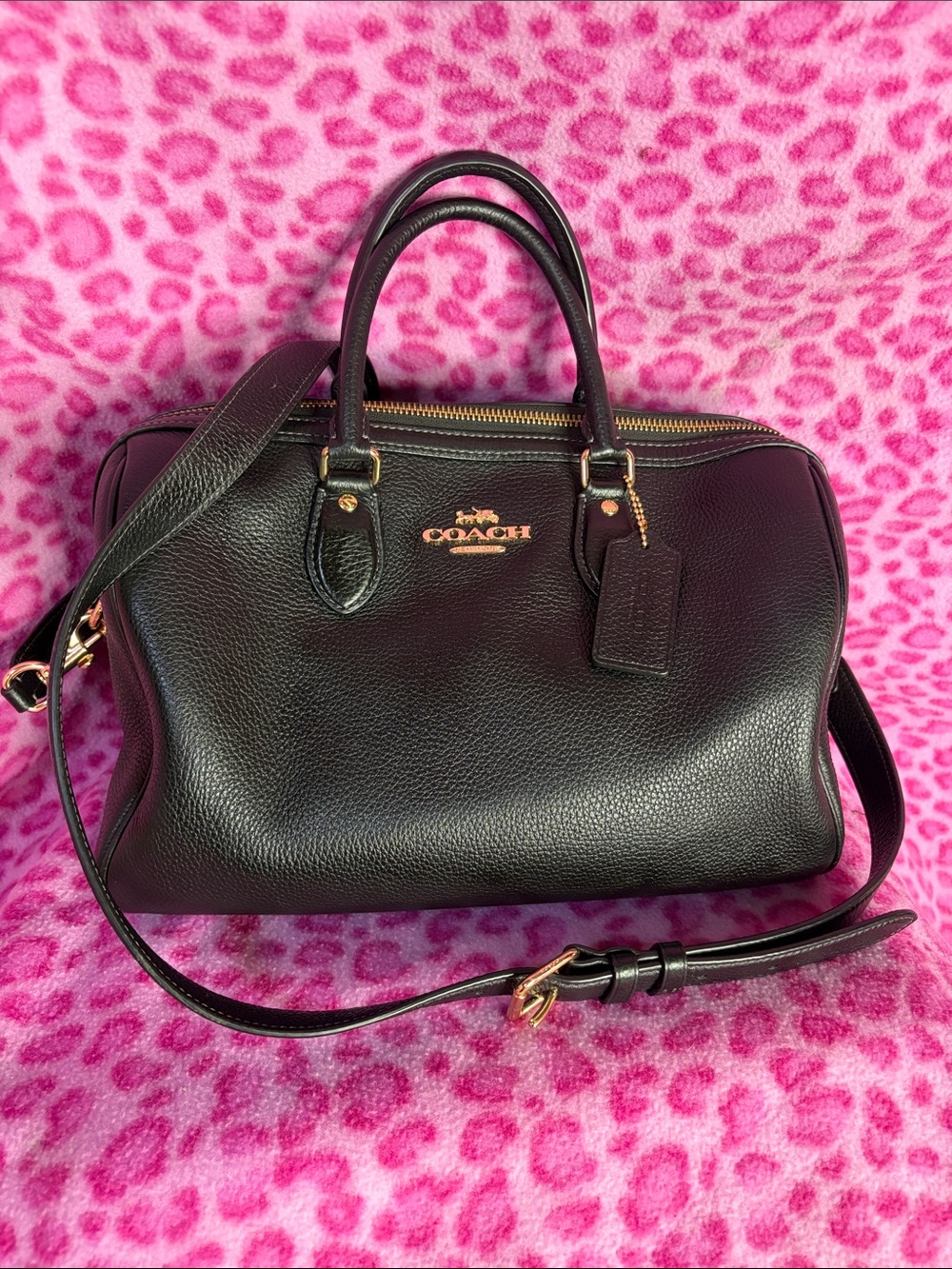 Coach Pebbled Leather Black Satchel Crossbody Gold Hardware